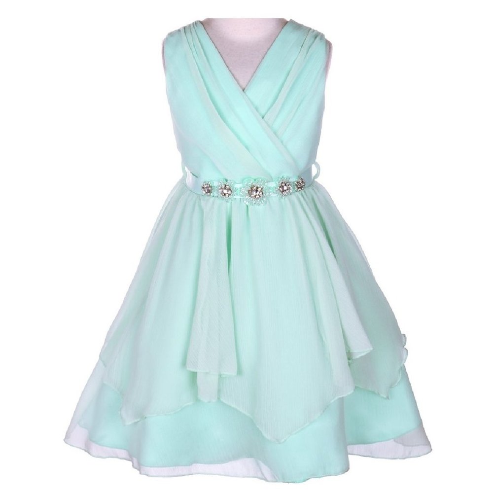 Little Girl Chiffon V Neck Floral Formal Princess Pageant Flower Girl Dresses
